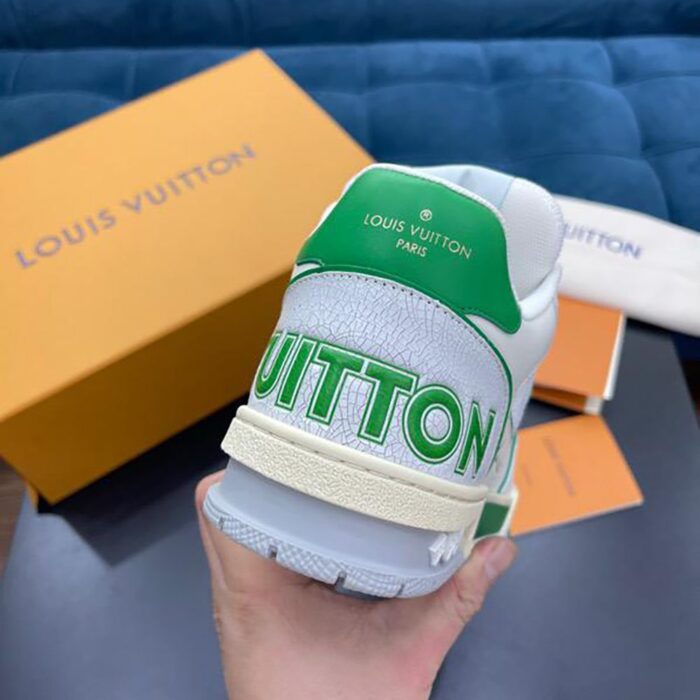 From lulusneakers: Louis Vuitton White & Green Strap 'LV Trainer