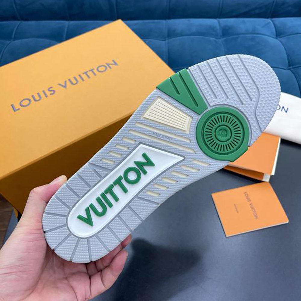Louis Vuitton White & Green Strap 'LV Trainer' Sneakers